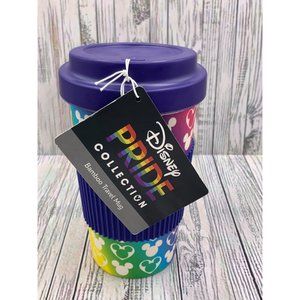 Disney Hidden Mickey Mouse Silhouette Pride Rainbow Blue Bamboo Travel Cup Mug